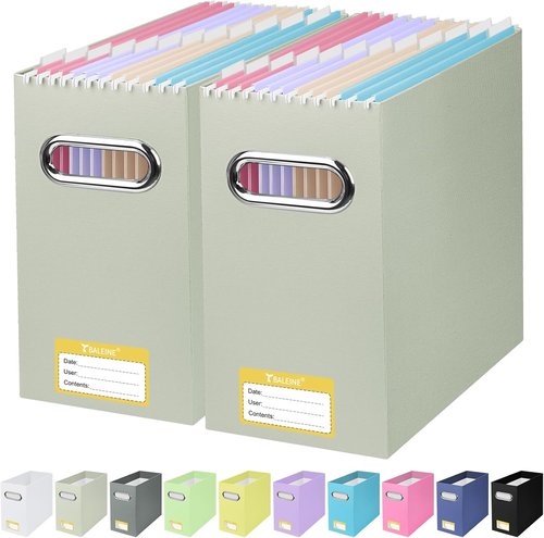 BALEINE File Organizer Box - Portable Collapsible Cardboard Folder Storage for Letter Size Documents | 2 Pack, Beige