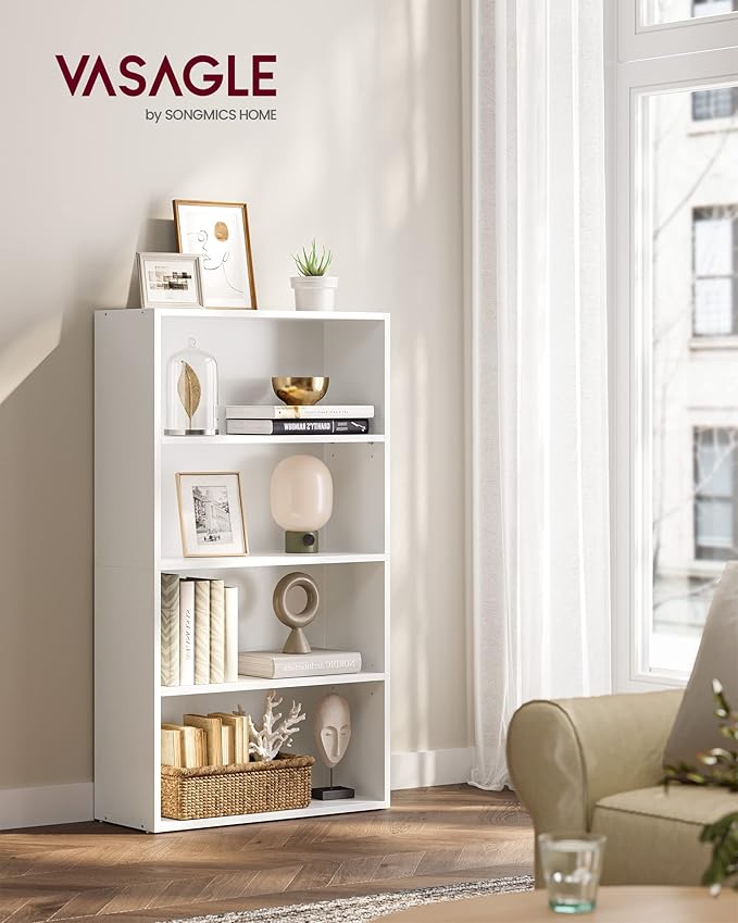VASAGLE Set of 2 Bookshelves, 23.6 Inches Wide, 4-Tier Open Bookcases with Adjustable Storage Shelves, Floor Standing Units, Cloud White ULBC164T14-2