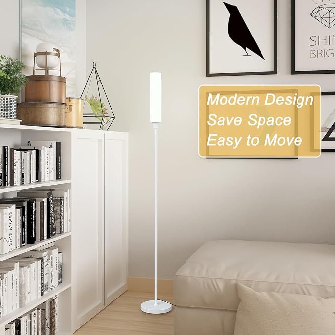 Nukanu Floor Lamp with Remote Control,Bright Floor Lamps for Living Room/Bedroom/Office, Stepless Adjustable 3000K-6000K Colors and 10-100% Brightness,Standing Light with Foot Switch (White)