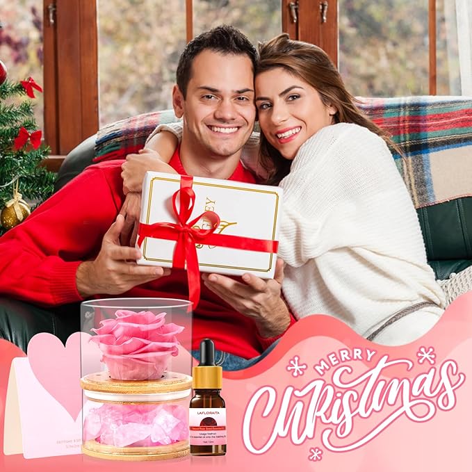 Women Gifts for Christmas Flower Gifts for Mom,Xmas Gift for Her,Preserved Pink Roses with Light,Forever Flowers Birthday Gifts for Women,Wife,Girlfriend Gifts Ideas on Birthday,Anniversary,Valentines