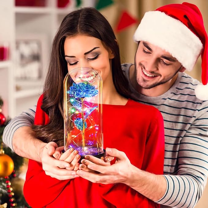 Beferr Birthday Gifts for Women Mom Rechargeable Galaxy Glass Roses Forever Preserved Flowers for Delivery Prime Smart Touch Light Up Rose in Dome Gift for Grandma Sister Wife Her Girlfriends Daughter