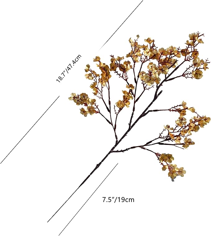 Mandy's Gold Artificial Baby’s Breath European Flowers 15 Bundles Silk Gypsophila with Bendable Stems for Fall Thanksgiving & Christmas Centerpiece Wedding Decor and Table Arrangements