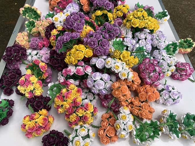 100 pcs mini Rose Mixed Pink Colors Mulberry Paper Flower 15-18 mm Scrap Booking Wedding DIY Craft Supplies Card, Small Roses (Mixed Pink)