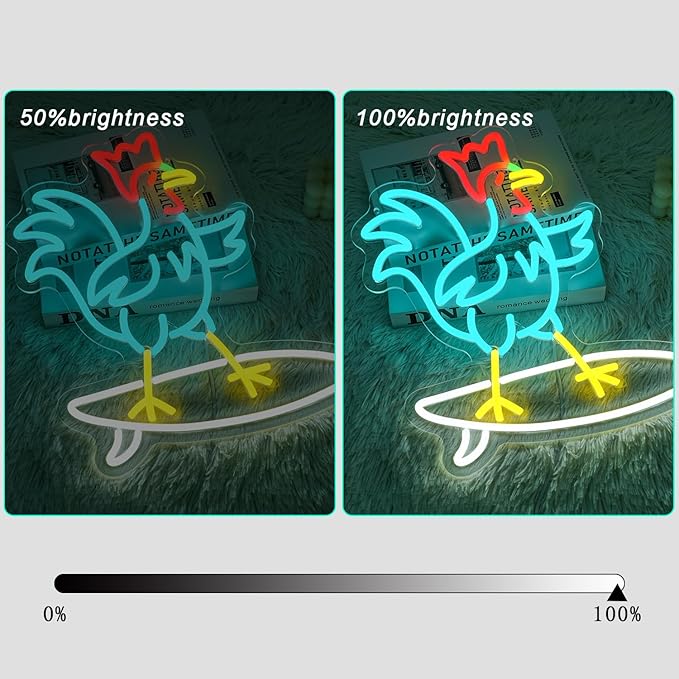 Chicken on Skateboard Neon Signs for Wall Decor Chicken Led Sign Colorful Skateboard Led Light Dimmable USB Skateboard Neon Light for Living Room Bar Kidsroom Boys Room Shop Birthday Party