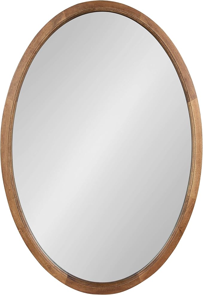 Kate and Laurel Hogan Farmhouse Oval Framed Wall Mirror, 24 x 36, Rustic Brown, Decorative Bulletin Board for Wall