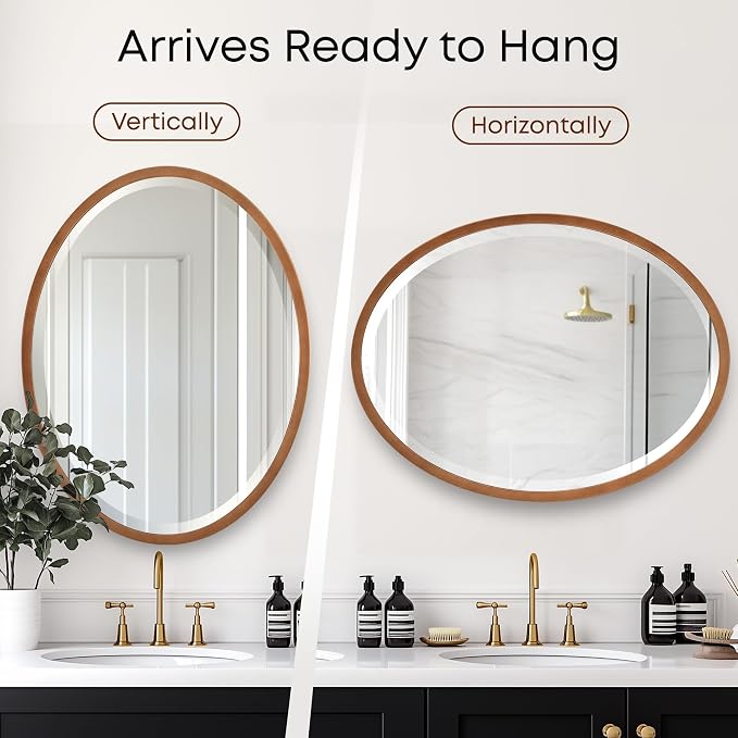 OVALCREST - Oval Wooden Beveled Wall Mirror for Home Decor, Bathroom, Vanity, Bedroom, Living Room, Hallway - London Style (Sunset Gold) 37.1 x 25.1
