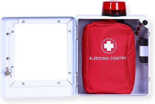 Regine Switzerland Bleeding Control Kit - Emergency Wall Mount Cabinet with Lock & Alarm (White)