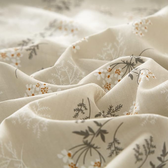 EAVD Twin XL Duvet Cover Boho Floral Duvet Cover Soft 100% Cotton Garden Beige Floral Bedding Set with 2 Pillowcases Chic Botanical Duvet Cover with Zipper Closure 4 Ties (EAVD00142-TXL)