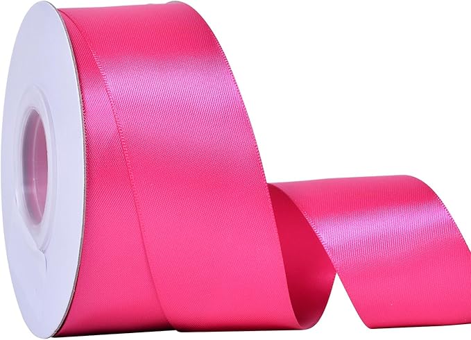 YAMA Hot Pink Double Faced Satin Ribbon, 1 1/2 Inch 25 Yards, Great for Crafts Bows Flower Bouquet Wedding Home Decor Gift Wrapping