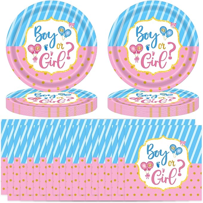 40 Pcs Gender Reveal Party Supplies, Disposable Paper Plates and Napkins Tableware Set for Boy or Girl Gender Reveal Party Baby Shower Decorations Serves 20
