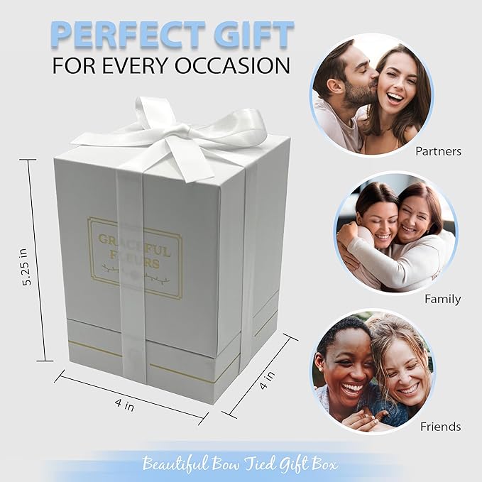 Graceful Fleurs | Real Long Lasting Roses for Years | Preserved Fresh Flowers for Delivery Birthday | Birthday Gifts for Women | Forever Roses in a Box (White, White Box, 4 Roses)