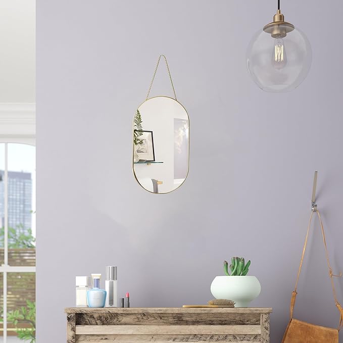 Gold Oval Mirror, Vanity Mirror with PVC Plastic Frame, Wall Mount Mirrors Decor 9.2x15.9 inch