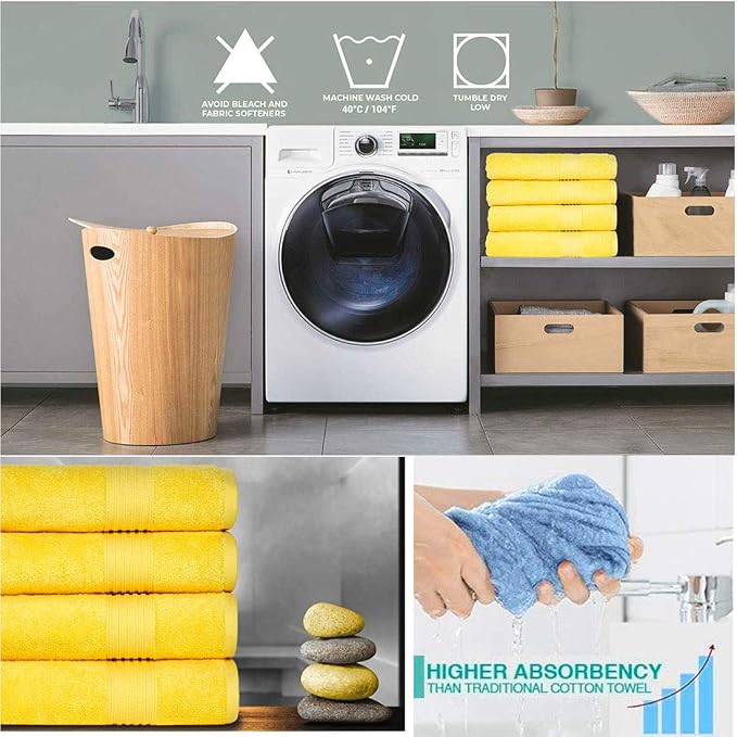 LRUUIDDE Bathroom Hand Towels 2 Set, Cotton Hand Towel for Bath, Hand, Face, Kitchen, Super Soft, Highly Absorbent, Machine Washable, Size 14" x 30" (Yellow)…