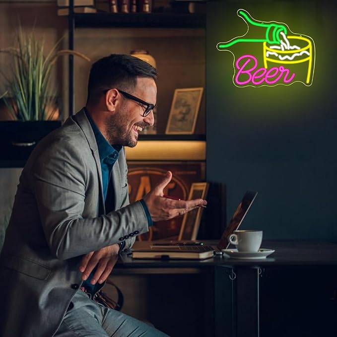 Beer Neon Signs for Wall Decor Colorful Bar Neon Sign Beer Pouring Led Sign Dimmable USB Beer Neon Light for Man Cave Beer Bar Kitchen Restaurant Shop Pub Nightclub Decoration