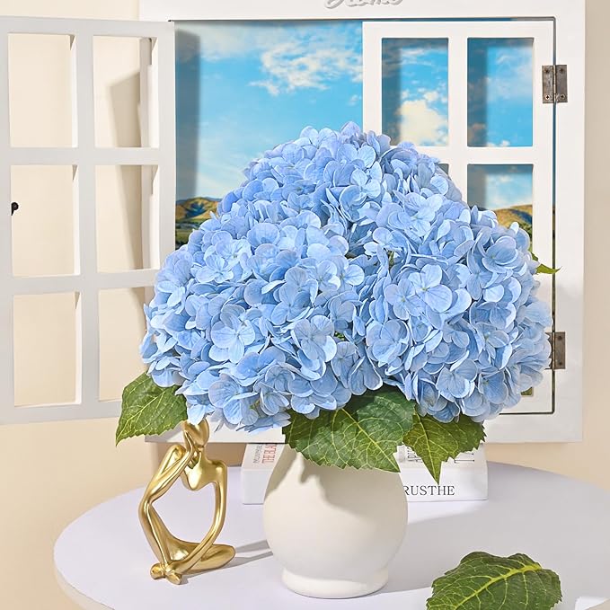 MARTINE MALL 2Pcs 21in Hydrangea Artificial Flowers, Latex Real Touch Hydrangeas Lifelike Large Hydrangea Flowers for Home Decor Party Arrangements Wedding Bouquets Centerpieces (Blue)