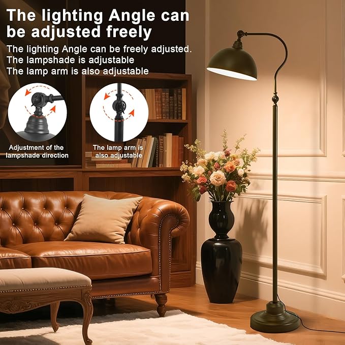 Bright LED Reading Floor Lamp with Remote and Bluetooth Dimming, Adjustable Brightness and Color temperature, Matte Black Iron Lampshade,Modern Rustic Vintage Living Room Bedroom Office Standing Lamp