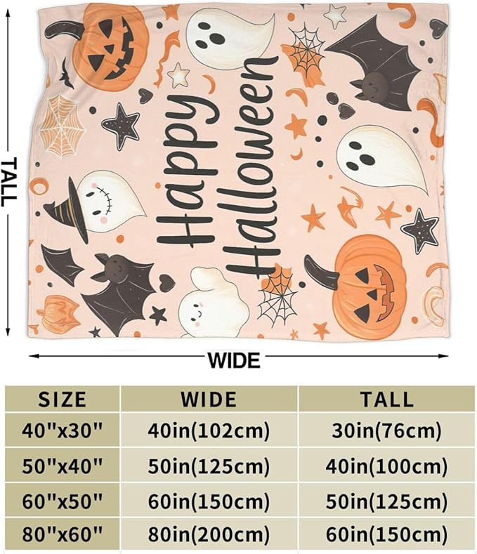 Happy Halloween Blanket Pumpkin Throw Blanket Pink Cute Bat Ghost Soft Cozy Fleece Fuzzy Stuffed Plush Flannel Gifts for Girls Women Boys Kids Adults 40''x50''