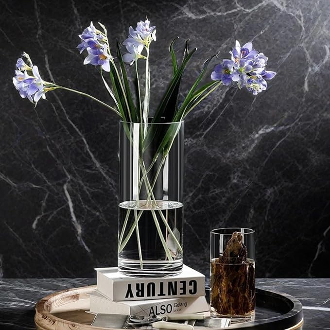 4 Pcs Acrylic Clear Cylinder Flower Vase for Plants Bouquet, Unbreakable Hurricane Tall Large Plastic Vases for Wedding Decor, High Hydroponic Floor Vase (H 10" + H 12" 2 Each No Flowers)
