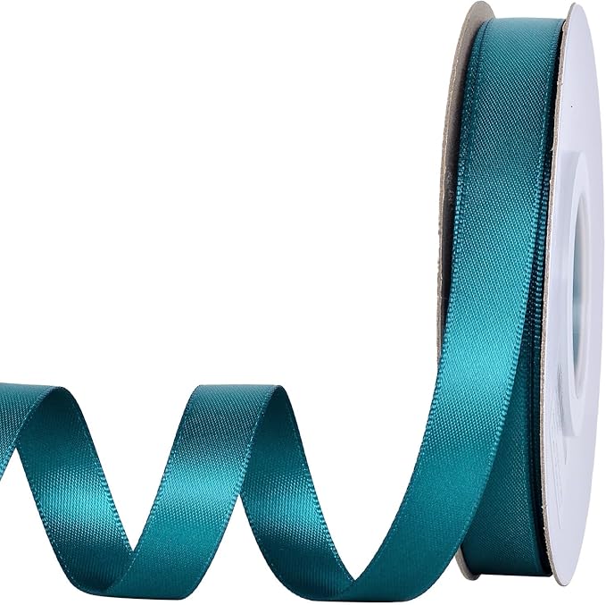 YAMA Teal Double Faced Satin Ribbon, 1/2 Inch 25 Yards, Teal Satin Ribbon for Gift Wrapping Crafts Hair Bows Wedding Party Decoration