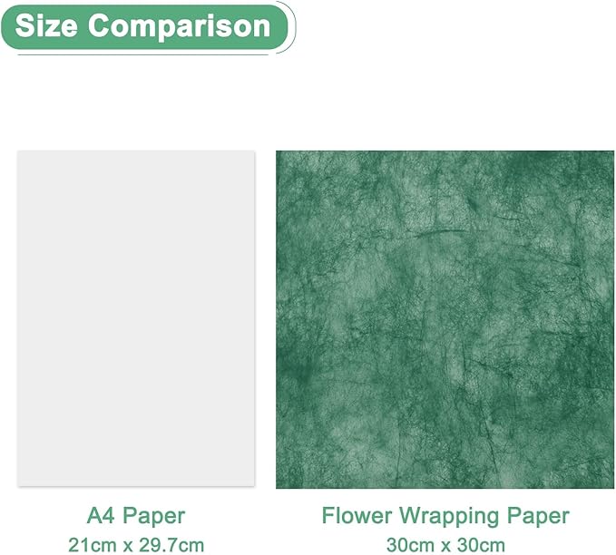 M METERXITY 152-Sheet Korean Cotton Wrapping Flower Paper, 11.8 Inch/ 30cm Waterproof Floral Wrapping Cotton Paper for Bouquets/Gift Packaging [Dark Green]