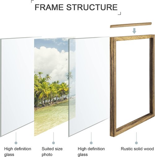 DLQuarts Floating Photo Frame - Double Glass Display for 11x14 Photos | Solid Wood, 2 Pack, Carbonized Brown