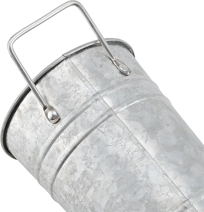 8 Pack 9 Inch Tall Galvanized Flower Bucket, Silver Farmhouse French Flower Bucket with Handle, Rustic Bucket Vintage Metal Vases for Flower, Centerpieces, Floral Wedding Arrangements
