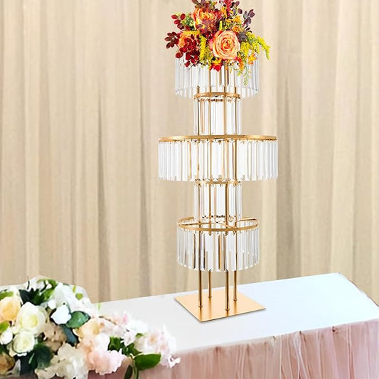 110cm/43in Tall Centerpieces for Table, 1-Pack Large Gold Vases with Hanging Crystal Tassels, Acrylic Flower Stand for Wedding, Banquet, Conference