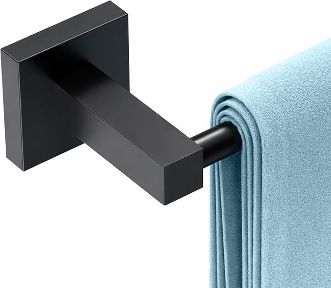 RUACQ Black Towel Bar 18 inch, 304 Stainless Steel Towel Racks for Bathroom Wall Mounted, Heavy Duty Bath Towel Rod with Square Base(Matte Black)
