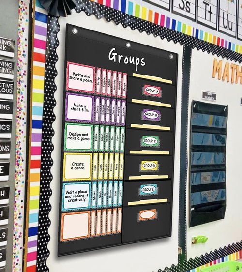 Eamay Small Group Management Pocket Chart - 84 Cards for Classroom Organization | Essential Teacher Tool (Black)