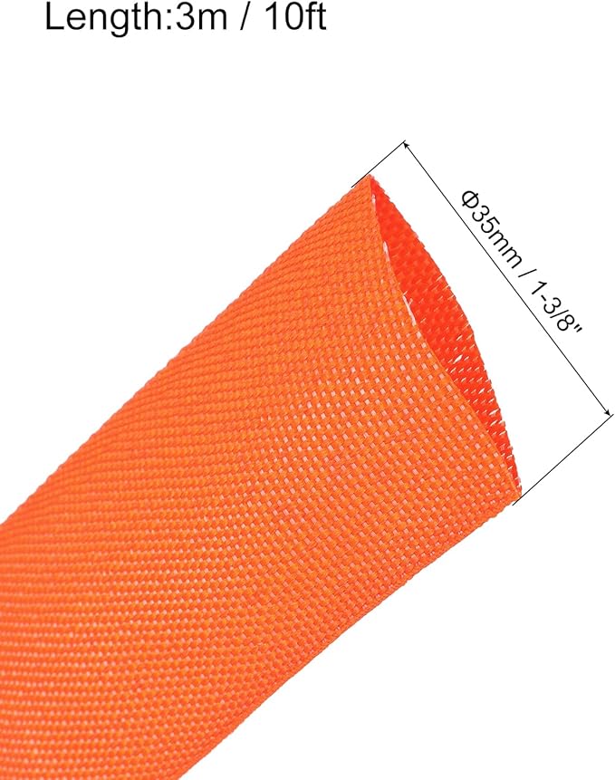 MECCANIXITY Braided Cable Sleeves Heat Shrinkable Fabric Sleeving, 1 3/8" 10ft Orange 2:1 Ratio Heat Shrinkable Cord Protector for Harness Cable, Network Cable Protection, Cable Management