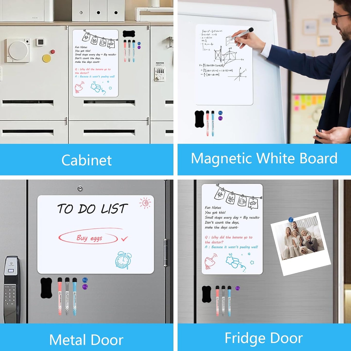 Skiennix Magnetic Whiteboard - 12”x18” Dry Erase Board for Kitchen Organizer | 2 Pack with Markers & Eraser
