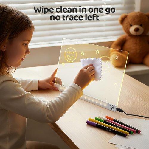 LED Drawing Board - 7 Colors & 3 Light Modes | Rechargeable Glow Doodle Board with 7 Markers & Tracing Book (7.9"x11.8")