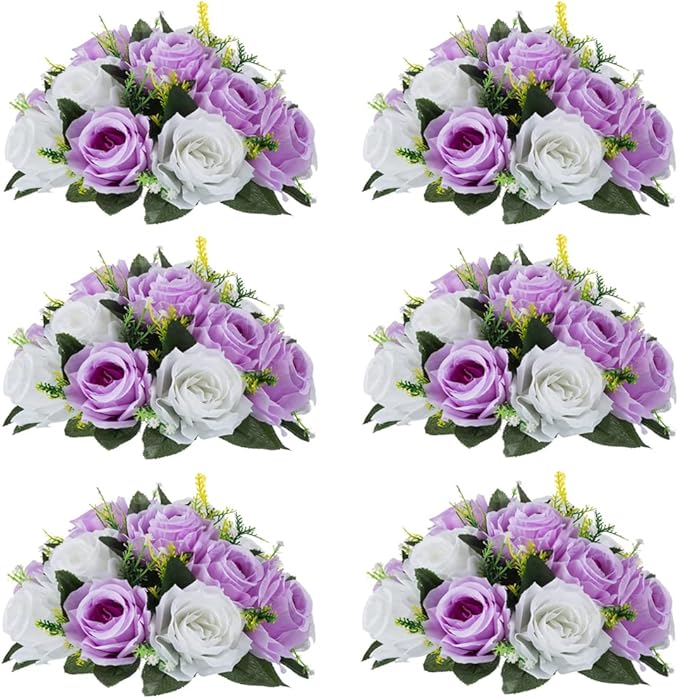Flower Centerpieces for Wedding Tables: Wedding Table Decorations Lilac & White Flower Balls Centerpieces for Engagement Cerebration Party Center Pieces 6 Packs