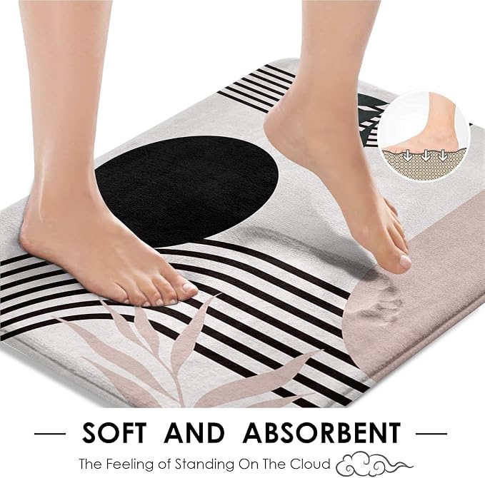 Boho Mid Century Shower Curtain Set with Toilet Lid Cover and Non-Slip Rugs, Abstract Pink Black 4 Pcs Modern Minimalist Shower Curtain for Bathroom Set with 12 Hooks