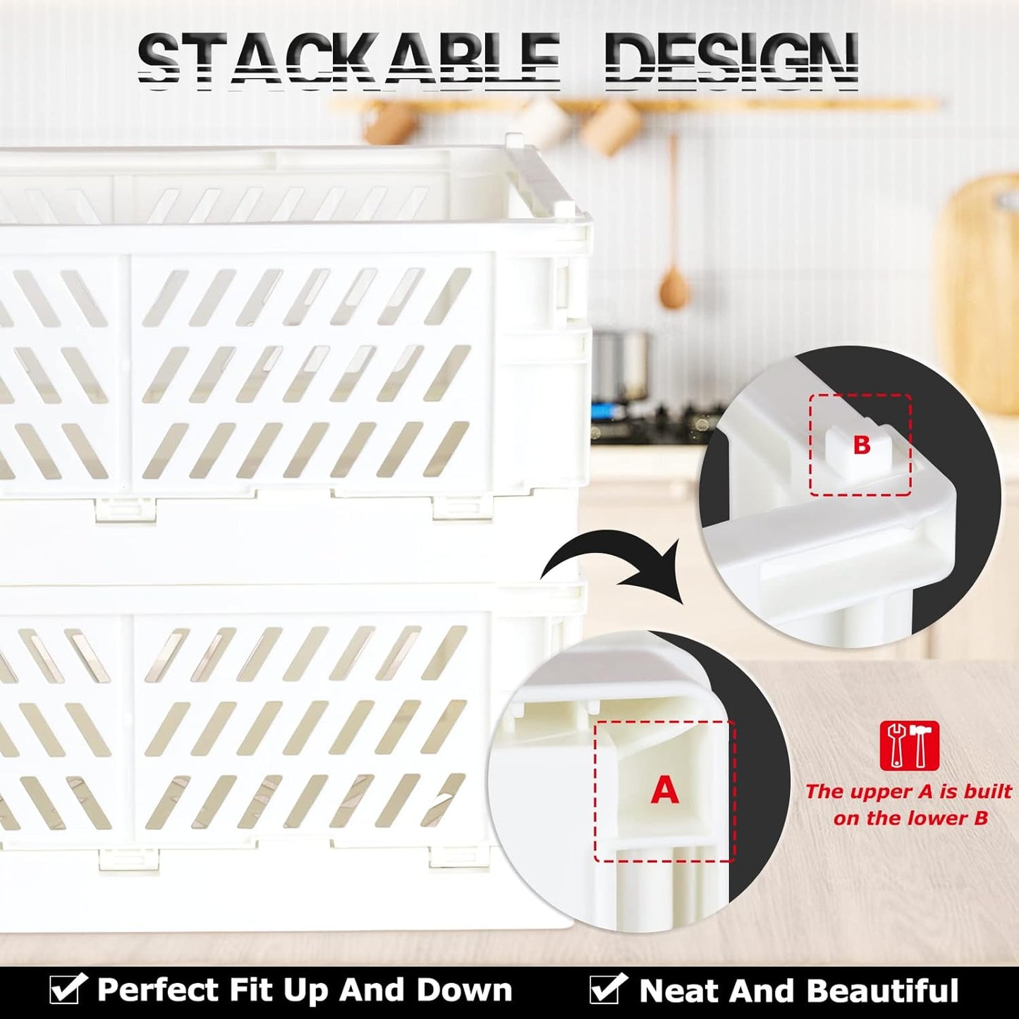 Tixill Mini Foldable Plastic Baskets - 2-Pack Collapsible Storage Crates for Home & Office | White (5.9x3.8x2.2)