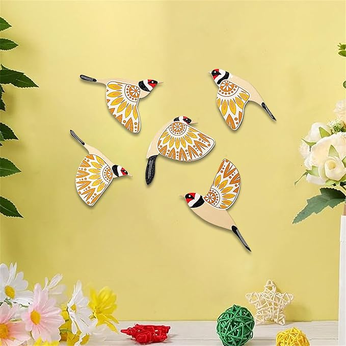 5 Piece Wooden Bird Wall Hanging Ornaments Set Farmhouses Scandinavian Home Decors For Bird Lover Handmade Wall Art Wood Nursery Wall Decorations
