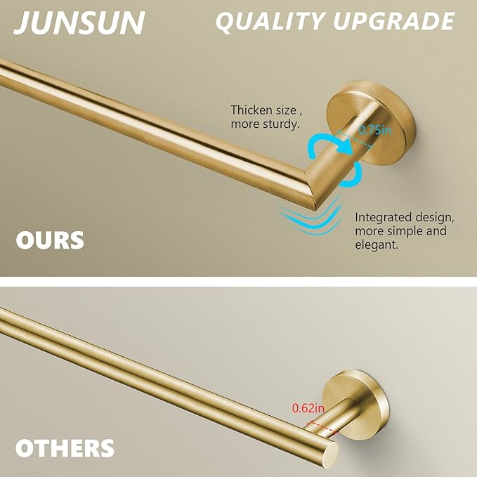 Bathroom Towel Bar 24 Inch Towel Rack Wall Mount Bath Towel Holder Modern Towel Rod Gold Bath Towel Hanger Stainless Steel Brushed Brass Bathroom Accessories Towel Rail Single Towel Bars Brushed Gold