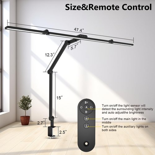 Skiennix 3000 Lumen Ultra Bright Desk Lamp - 36W Dimmable LED Light Bar with Clamp | 47-Inch for Home Office