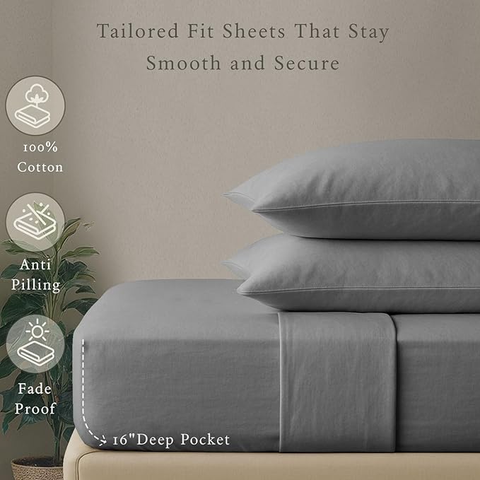 Threadmill 5-Star Hotel 500 Thread Count Best Bed Sheets, 100% Cotton Sheets Set for Queen Bed, Smoother Than Egyptian Cotton Claims, 4 Pc Set with Deep Pockets (Dark Grey)