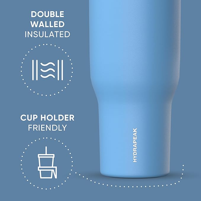 Hydrapeak Voyager 40 Oz Stainless Steel Tumbler with Handle, Insulated Water Bottle With Straw & Lid, Cupholder Friendly Reusable Travel Mug (Maya)