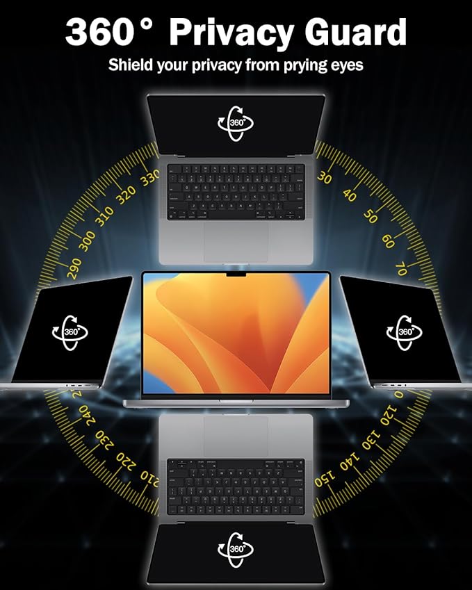 F FORITO 16 Inch 16:10 360° Laptop Privacy Screen Protector, Anti Peeping and Anti Glare Laptop Privacy Shield, Reduce Eye Strain & Eye Protection