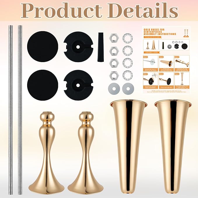 Gold Vase for Wedding Centerpiece, 2Pcs Metal Trumpet Vase 22" Tall Flower Stand for Wedding Table Centerpiece Decoration Floral Arrangement for Reception Bridal Party Decor