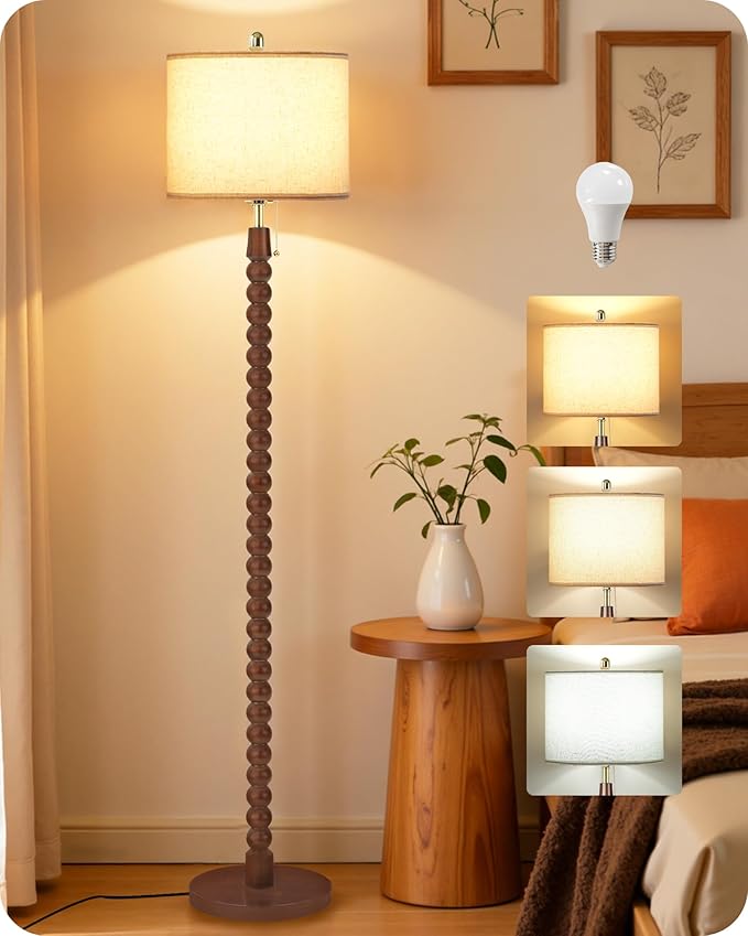 65" Solid Wood Floor Lamps for Living Room with Pull Chain Switch, Adjustable Color Temperatures, Vintage Farmhouse Floor Lamp, Tall Standing Lamp for Bedroom, Entryway, Reddish Brown SVE28LD05