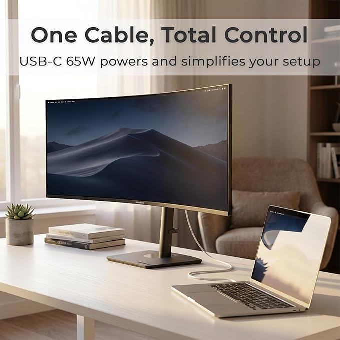 Deco Gear 49" Curved Ultrawide DQHD Monitor, 5120×1440 165Hz 1500R, USB-C 65W KVM, HDR Adaptive Sync, Dual HDMI 2.1, DP 1.4, Speakers, Ergonomic, American Seller