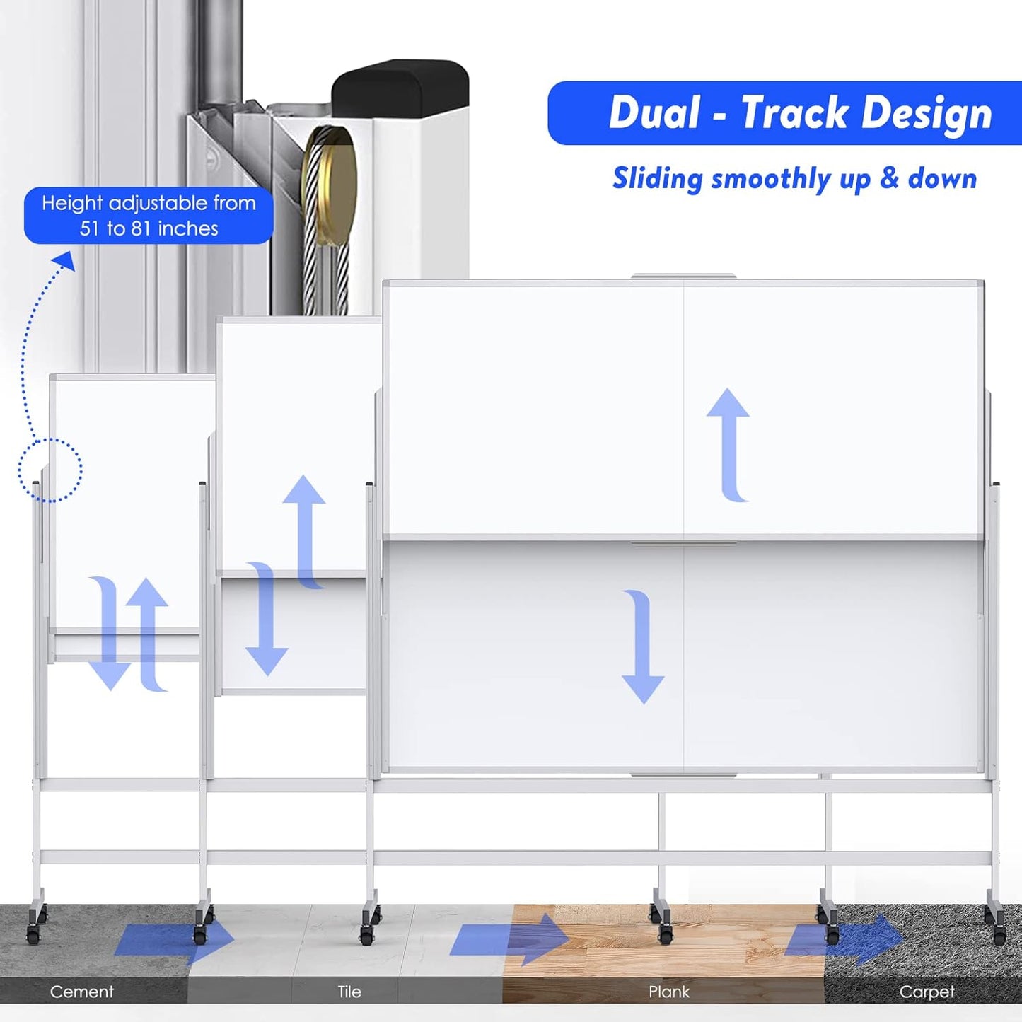 Skiennix Height Adjustable Dry Erase Whiteboard - 72x60 Inches Mobile Magnetic Easel for Office & Classroom
