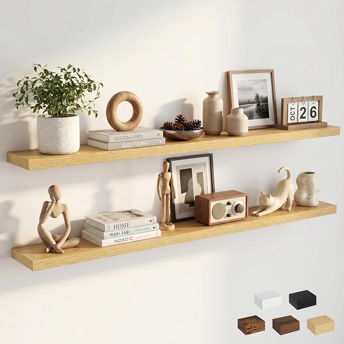 Dreamland Floating Shelves for Wall, Rustic Oak Floating Shelves for Bathroom|Bedroom|Kitchen, Deep Wall Mounted Book Shelf, Wood Storage Display Shelf for Home Decor, Set of 2