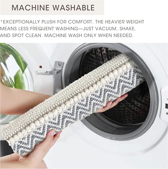 Ink+Ivy Bath Rug Hand-Woven Texture Shaggy Striped Soft & Water Absorbent, Boho Bathroom Décor Bath-Mats, Non-Slip Absorbent Quick Dry Mats for Tub, Shower Room, Asher, 22x58 Grey