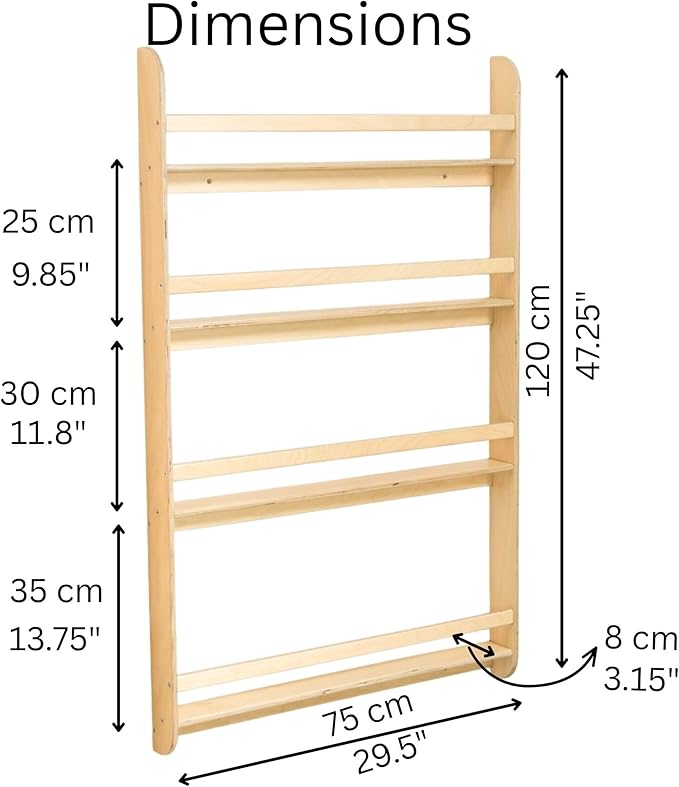 Montessori Wall-Mounted Bookshelf for Toddlers Toy Storage Shelf Organizer for Playroom and Classroom Floor Bookshelves for Kids Room (Natural, XL, 4)