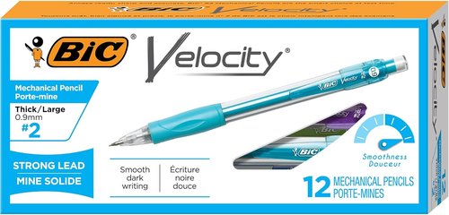 BIC Velocity Mechanical Pencils - Colorful Barrels, Thick 0.9mm Lead, 12-Count Pack