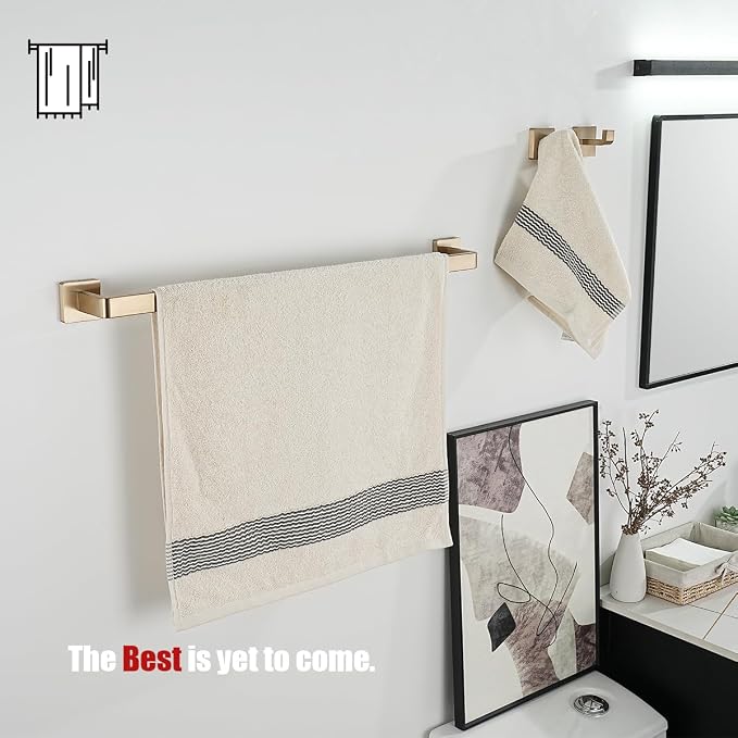 JQK Champagne Bronze Towel Bar, 24 Inch 304 Stainless Steel Thicken 0.8mm Towel Rack Bathroom, Towel Holder Wall Mount, Total Length 26.41 Inch, TB250L24-CB